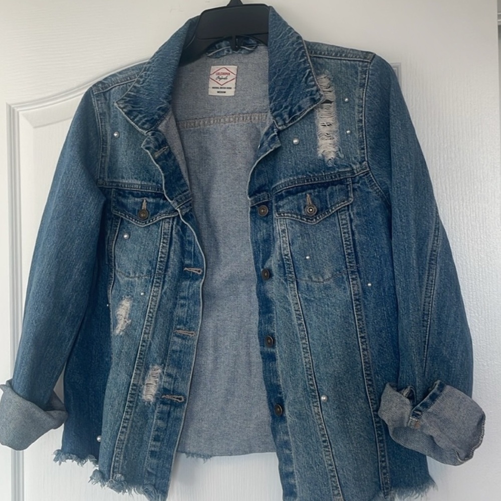 🇬🇧 LEE COOPER Original British Denim Pearl Detail Distressed RawHem Denim Jacket